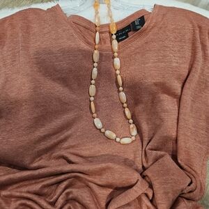 Tahari Women's Terracotta Button-Back Shirt With FREE Matching Necklace